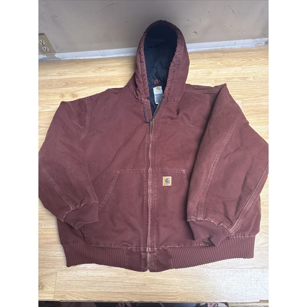 Carhartt J130 CLY red hooded work wear Quilt Lined Canvas jacket Men's Size 3XL